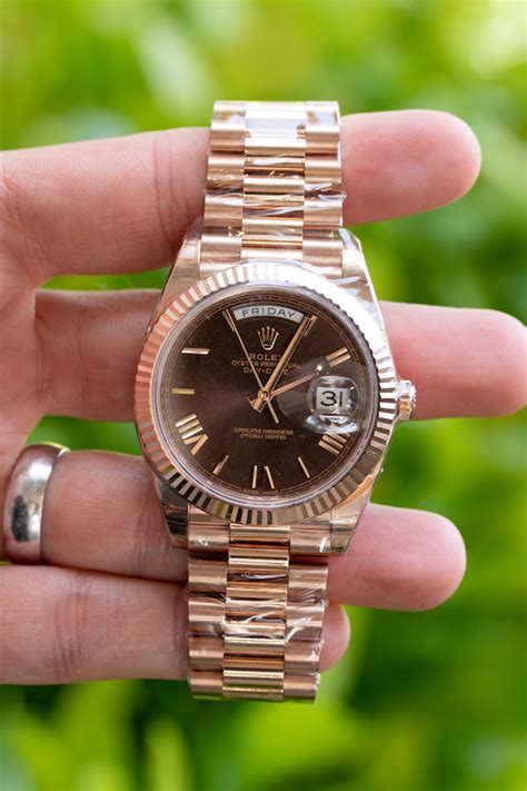 rolex presidential rose gold chocolate face|rolex oyster everose gold price.